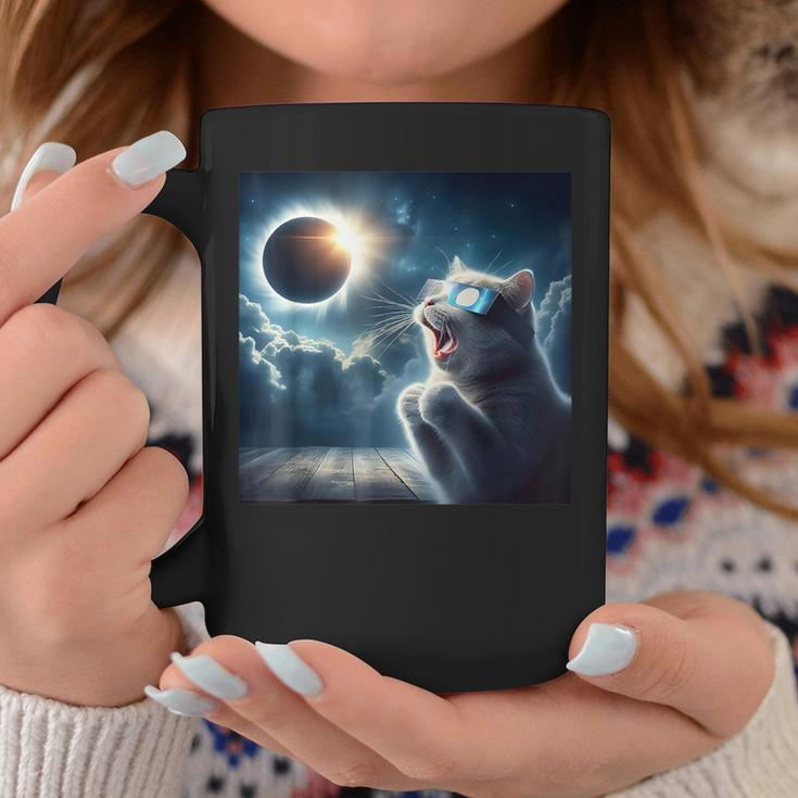 2024 Total Solar Eclipse Cat Wearing Glasses Totality Cat Coffee Mug Unique Gifts