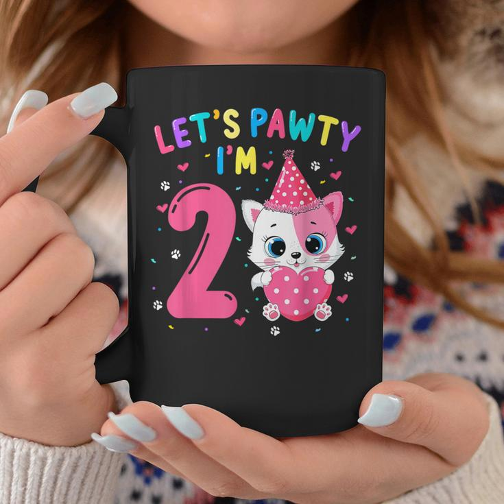 2Nd Birthday Girl Cat Kitten Let's Pawty I'm 2 Year Old Coffee Mug Unique Gifts