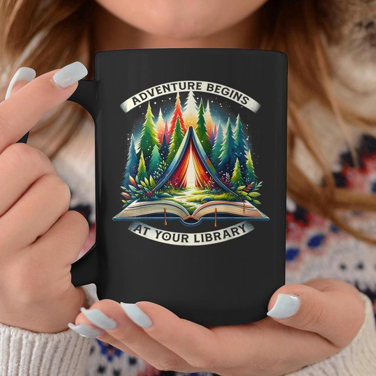 Adventure Begins At Your Library Outdoor Activities Reading Coffee Mug Unique Gifts