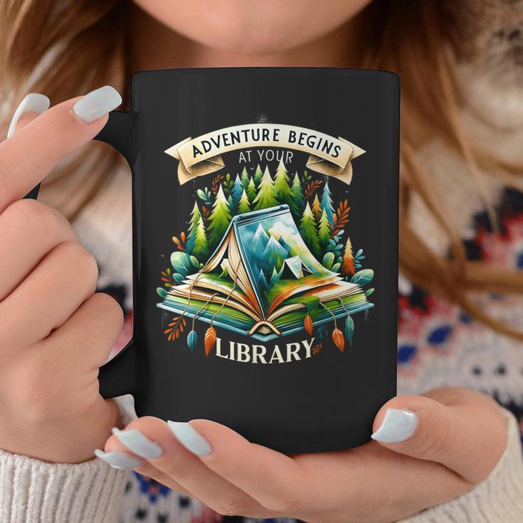 Adventure Begins At Your Library Outdoor Reading Lover Coffee Mug Unique Gifts