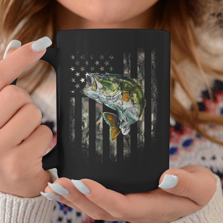 American Flag Print On The Back Camo Bass Fish Fishing Coffee Mug Unique Gifts