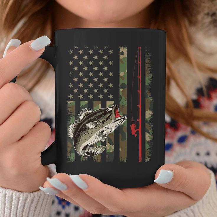 American Flag Fishing Rod Grunge Camouflage Largemouth Bass Coffee Mug Unique Gifts