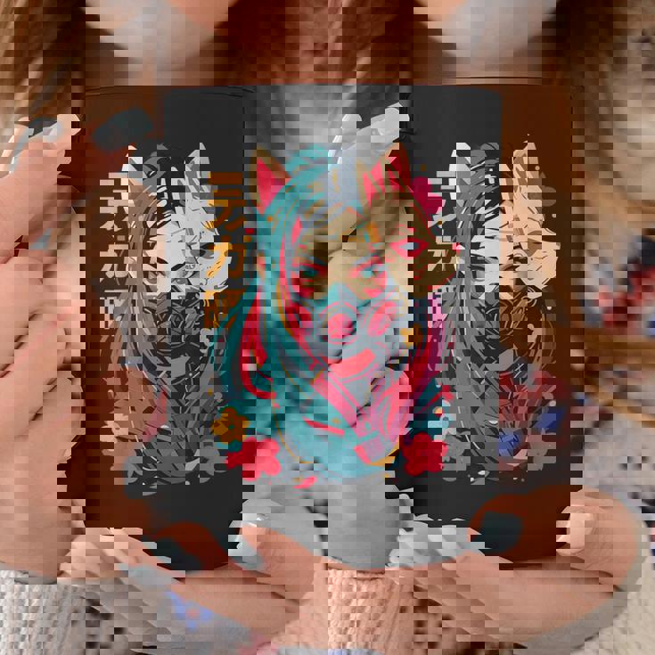 Anime Manga Cyberpunk Aesthetic Techwear Harajuku Kitsune Taza de café Regalos divertidos