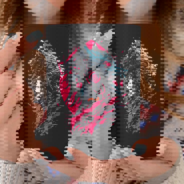 Anime Manga Cyberpunk Aesthetic Techwear Harajuku Wolf Taza de café Regalos divertidos