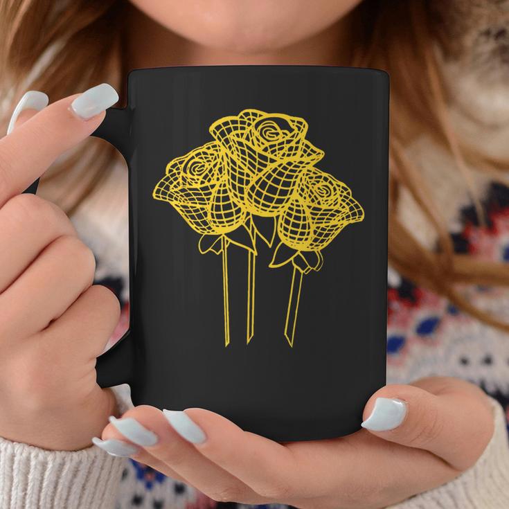 Artistic Yellow Roses Geometric Line Drawing Coffee Mug Unique Gifts