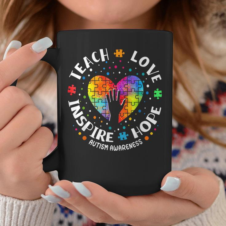 Autism Awareness Teacher Heart Teach Hope Love Inspire Hand Coffee Mug Unique Gifts
