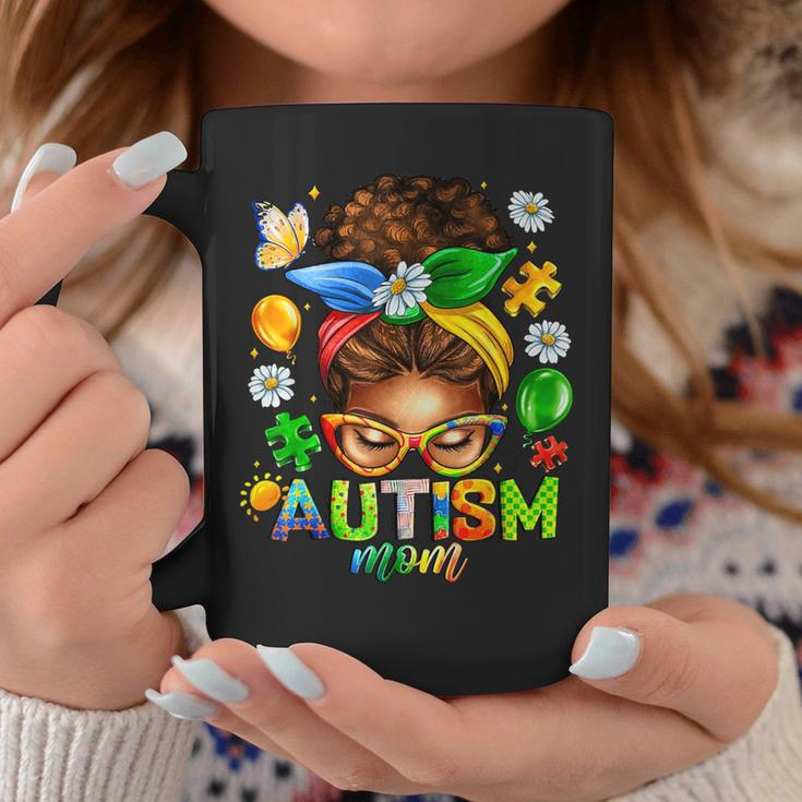 Autism Mom Afro Messy Bun Black Mom Life Coffee Mug Unique Gifts