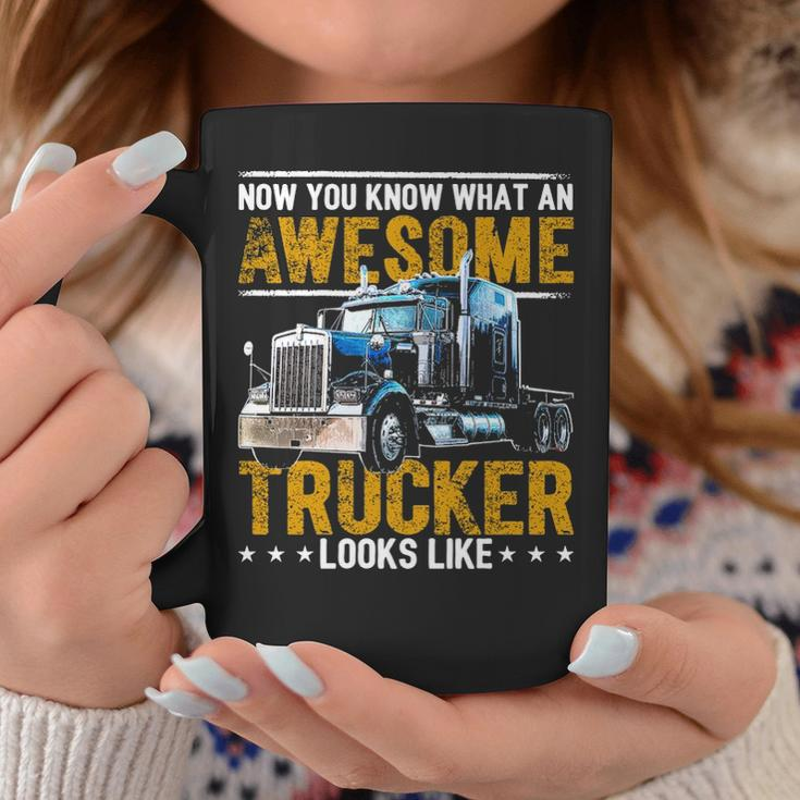 Awesome Trucker American Flag Truck Driver Trucker Hat Coffee Mug Unique Gifts