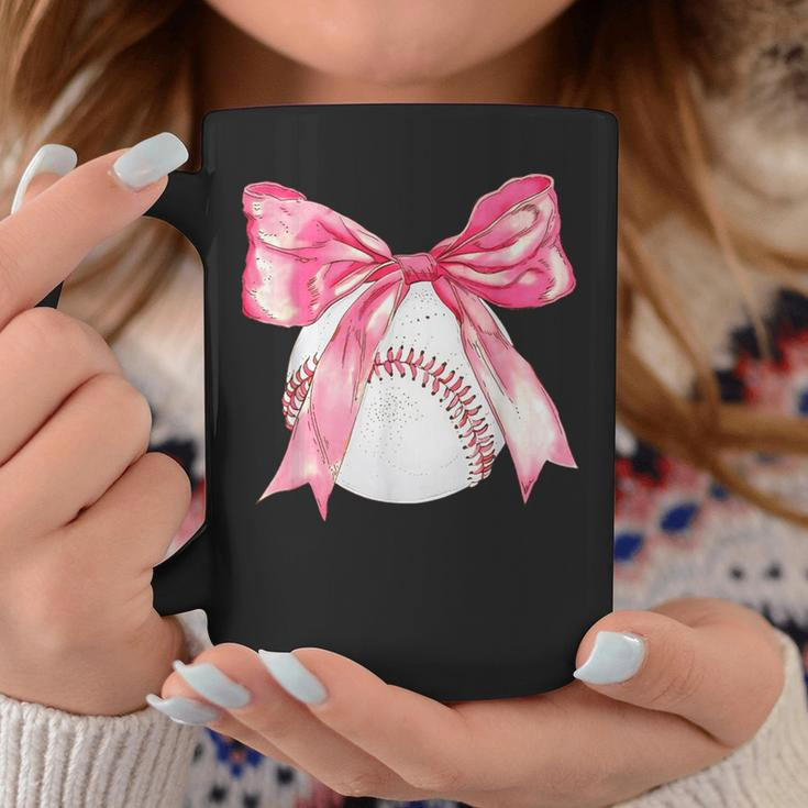 Baseball Mom Coquette Pink Bow Baseball Mama Coffee Mug Funny Gifts