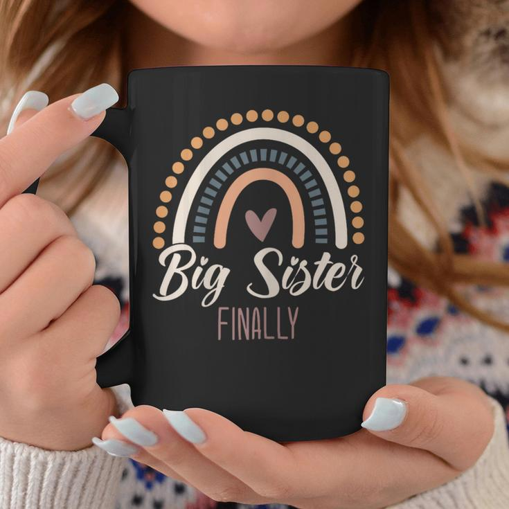 Big Sister Finally 2024 Girls Boho Rainbow Big Sis Sibling Coffee Mug Funny Gifts