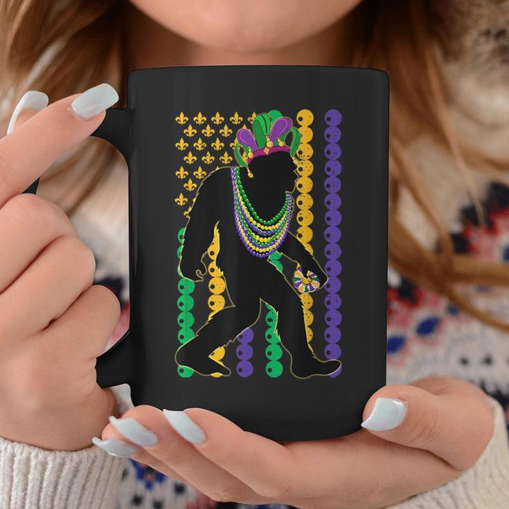 Bigfoot Wearing Hat Mardi Gras Beads With Flag Mardi Gras Coffee Mug Personalized Gifts