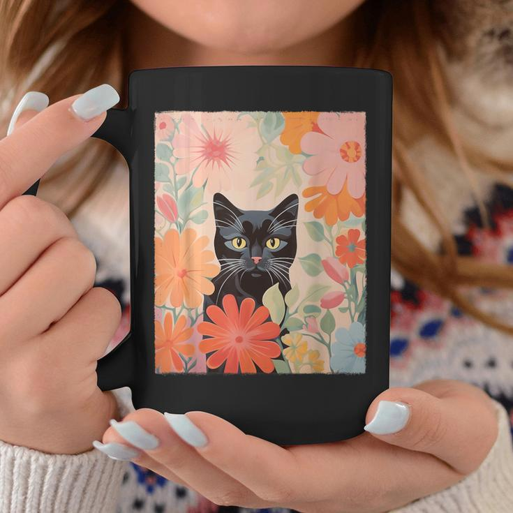 Black Cat And Flowers Cat Lover Cat Floral Cat Coffee Mug Unique Gifts