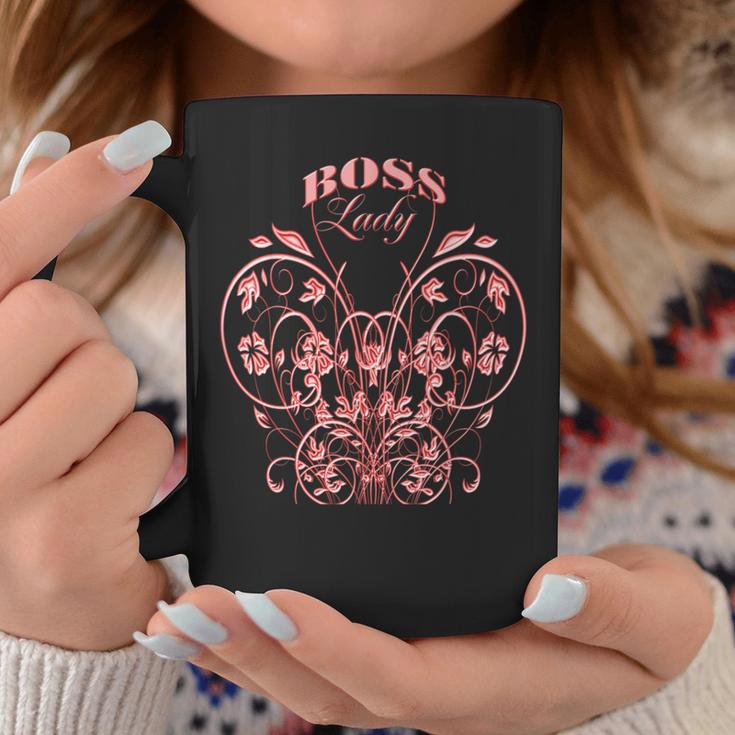 Boss Lady Pink Floral Butterfly Swirl Coffee Mug Unique Gifts