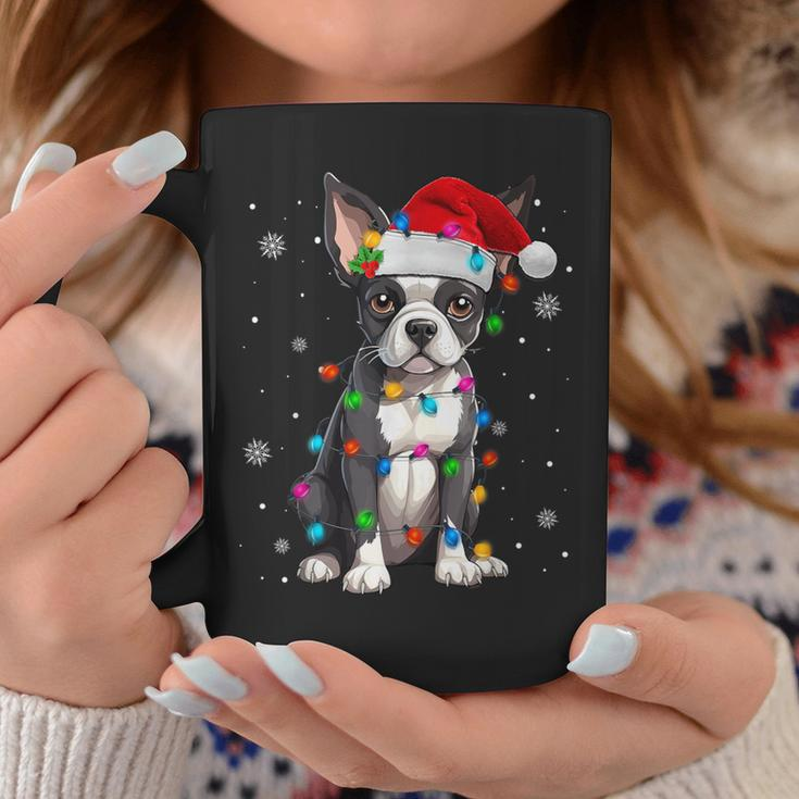 Boston Terrier Christmas Santa Hat Tree Lights Pajama Coffee Mug Funny Gifts