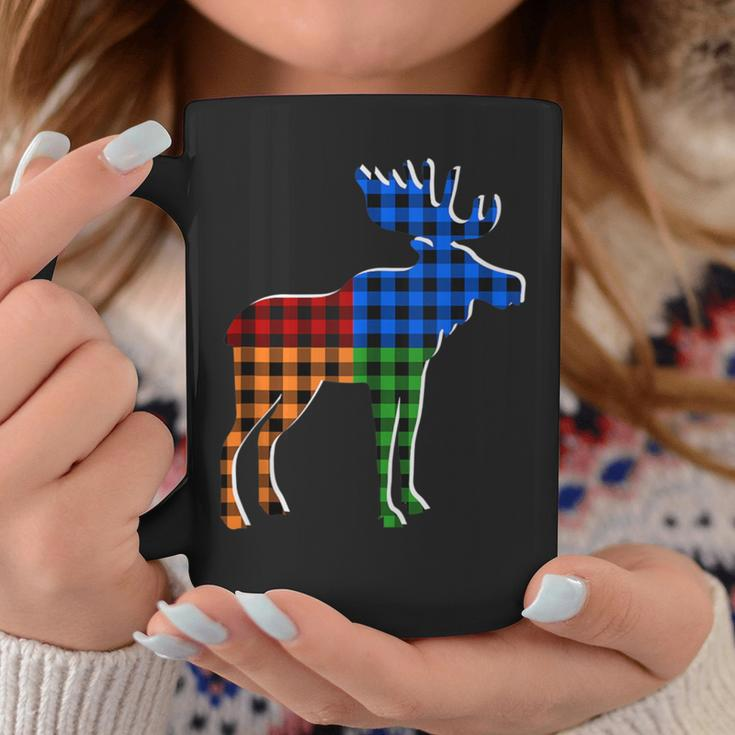 Buffalo Plaid Standing Moose Silhouette Colorful Moose Lover Coffee Mug Unique Gifts