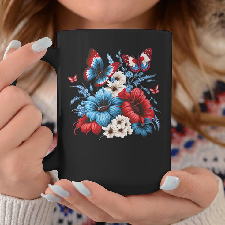 Butterfly Flowers Red White And Blue 4Th Of July Patriotic Coffee Mug Unique Gifts
