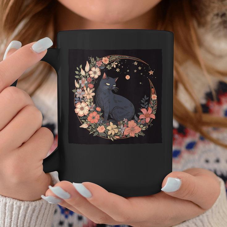 Cat Moon Floral Flowers Graphic Coffee Mug Unique Gifts