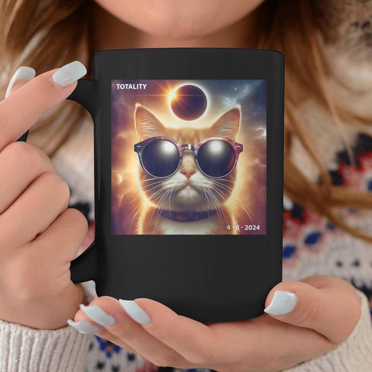 Cat Taking A Selfie With Solar 2024 Eclipse Wearing Glasses Coffee Mug Unique Gifts