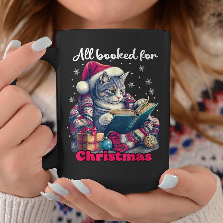 Christmas Cat Reading Book All Booked For Christmas Bookworm Coffee Mug Funny Gifts
