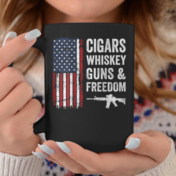 Cigars Whiskey Guns & Freedom Usa Flag 4Th Of July Back Coffee Mug Unique Gifts