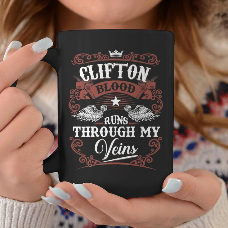 Clifton Blood Runs Through My Veins Vintage Family Name Coffee Mug Funny Gifts
