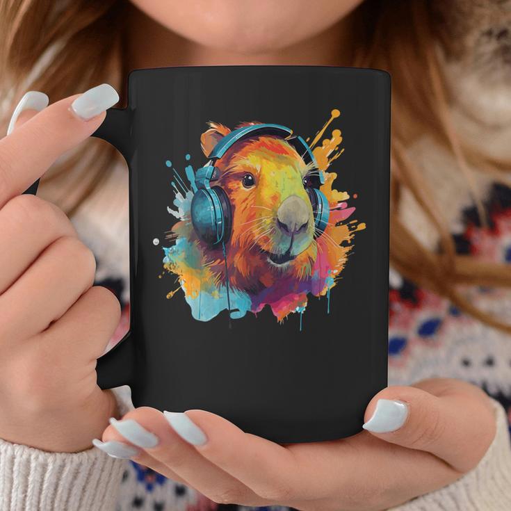 Colorful Capybara With Headphones Vintage Colorful Capybara Coffee Mug Unique Gifts