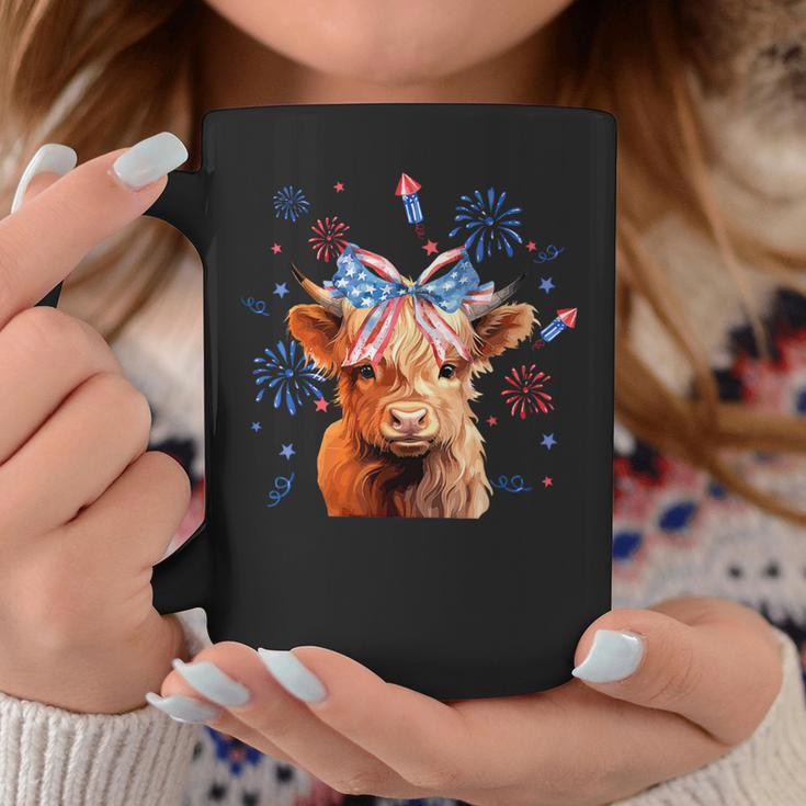 Coquette Highland Cow 4Th Of July Patriotic Cute Animal Coffee Mug Funny Gifts