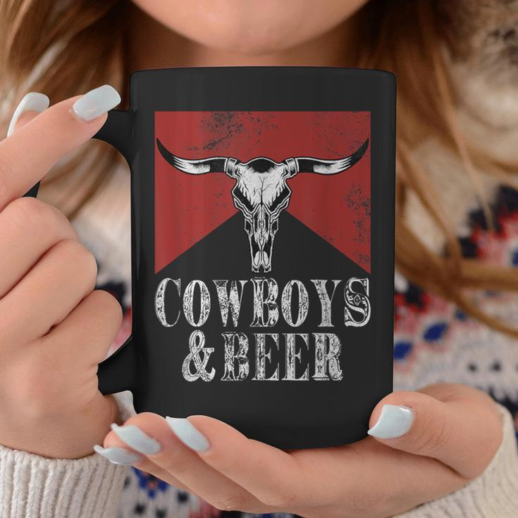 Cowboys & Beer Vintage Rodeo Bull Horn Western Country Coffee Mug Unique Gifts