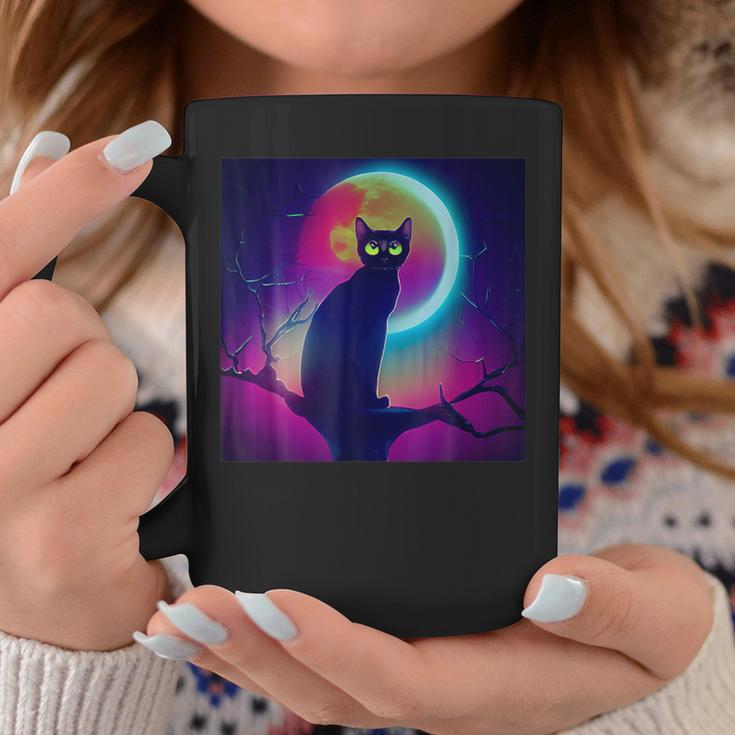 Cute Black Cat Spooky Yellow Purple Full Moon Logo Coffee Mug Unique Gifts