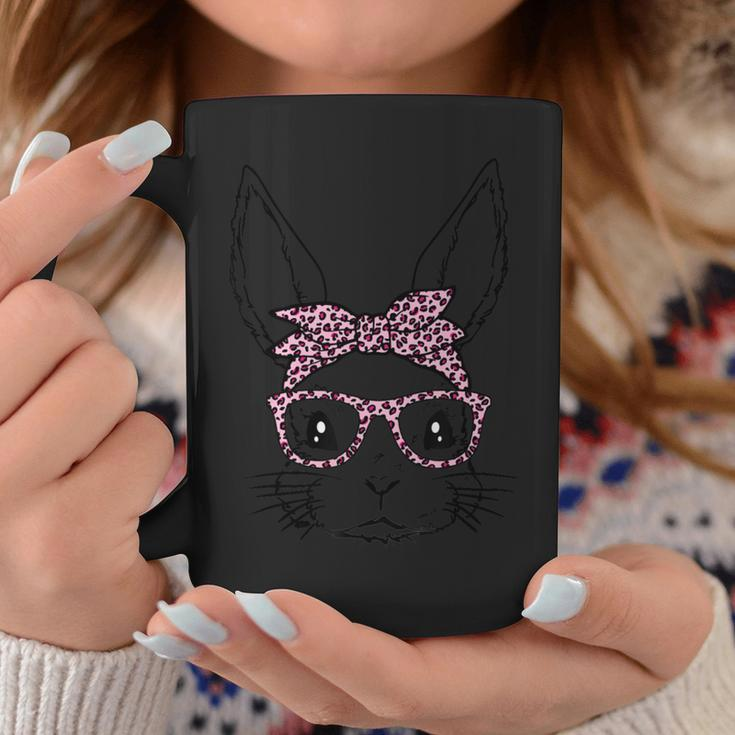 Cute Bunny Rabbit Face With Leopard Glasses Bandana Easter Coffee Mug Unique Gifts