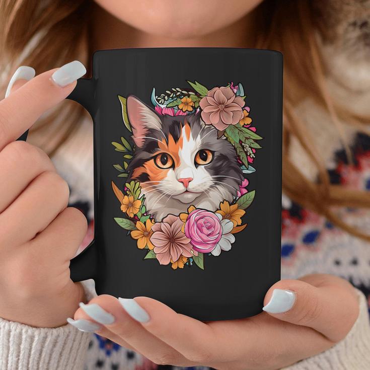 Cute Floral Calico Cat Coffee Mug Unique Gifts