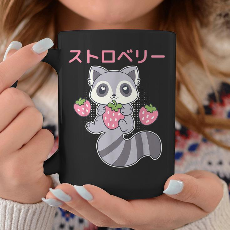 Cute Kawaii Raccoon Embrace A Big Strawberry Anime Coffee Mug Unique Gifts