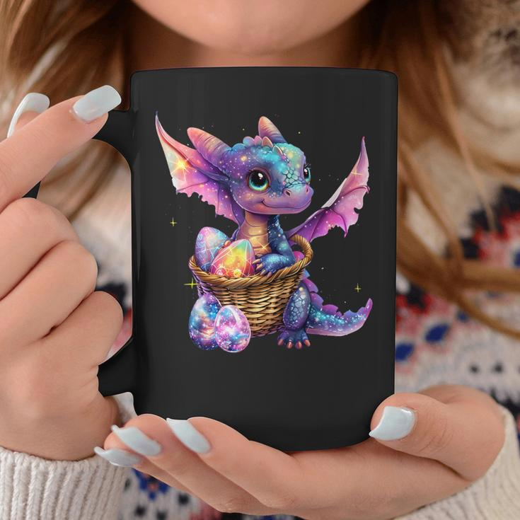 Cute Space Dragon Collecting Easter Eggs Basket Galaxy Theme Coffee Mug Unique Gifts