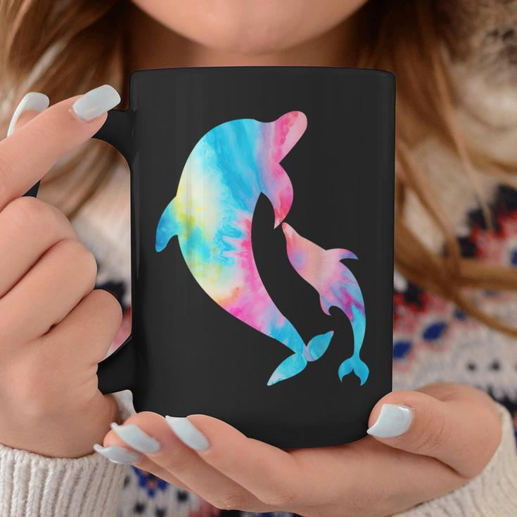 Cute Tie-Dye Dolphin Parent And Child Dolphins Coffee Mug Unique Gifts