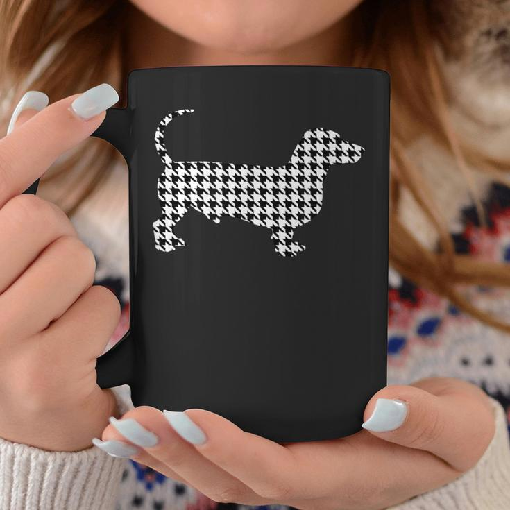 Dachshund Weenie Dog Houndstooth Pattern Black White Coffee Mug Unique Gifts
