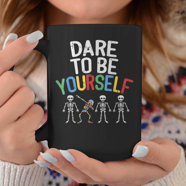 Dare To Be Yourself Autism Awareness Dabbing Skeleton Coffee Mug Unique Gifts