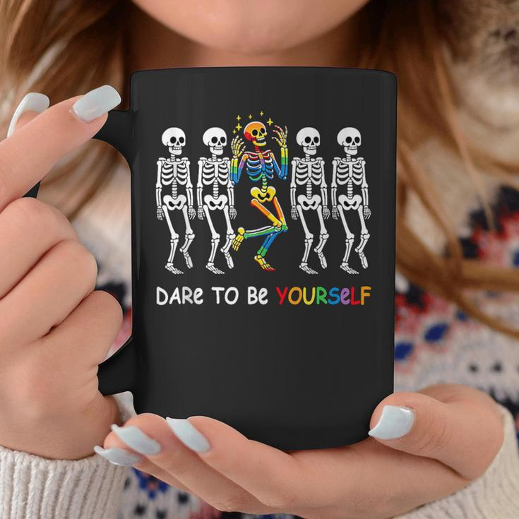Dare To Be Yourself Rainbow Skeleton Lgbt Pride Month Coffee Mug Unique Gifts