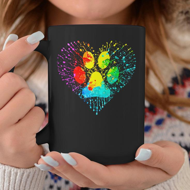 Dog Lover Mom Dad Colorful Heart Dog Paw Print Coffee Mug Unique Gifts