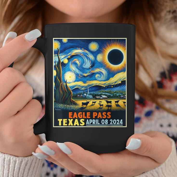 Eagle Pass Texas Total Solar Eclipse 2024 Starry Night Coffee Mug Unique Gifts