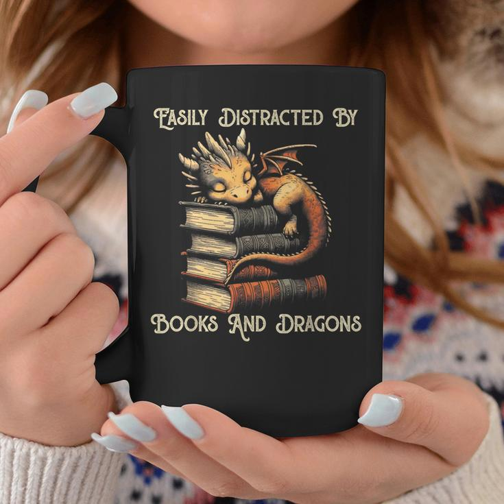 Easily Distracted By Books & Dragons Bookworm Reading Coffee Mug Funny Gifts
