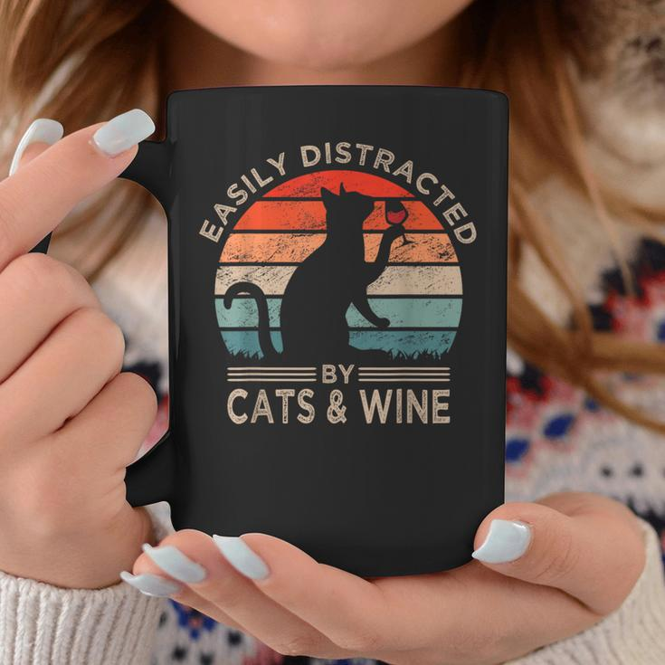Easily Distracted By Cats & Wine Vintage Cats Wine Coffee Mug Unique Gifts