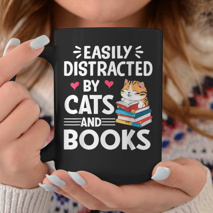 Easily Distracted By Cats And Books Cute Cat And Book Lovers Coffee Mug Funny Gifts