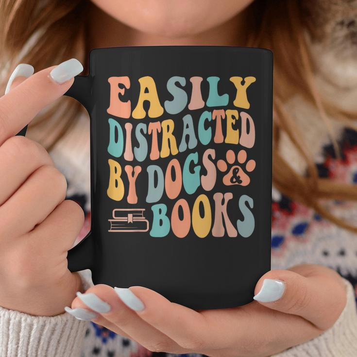 Easily Distracted By Dogs & Books Animals Book Lover Groovy Coffee Mug Unique Gifts