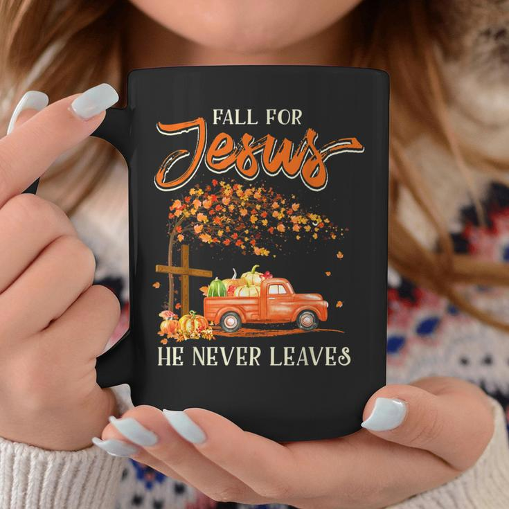 Fall For Jesus He Never Leaves Pumpkin Truck Thanksgiving Coffee Mug Unique Gifts
