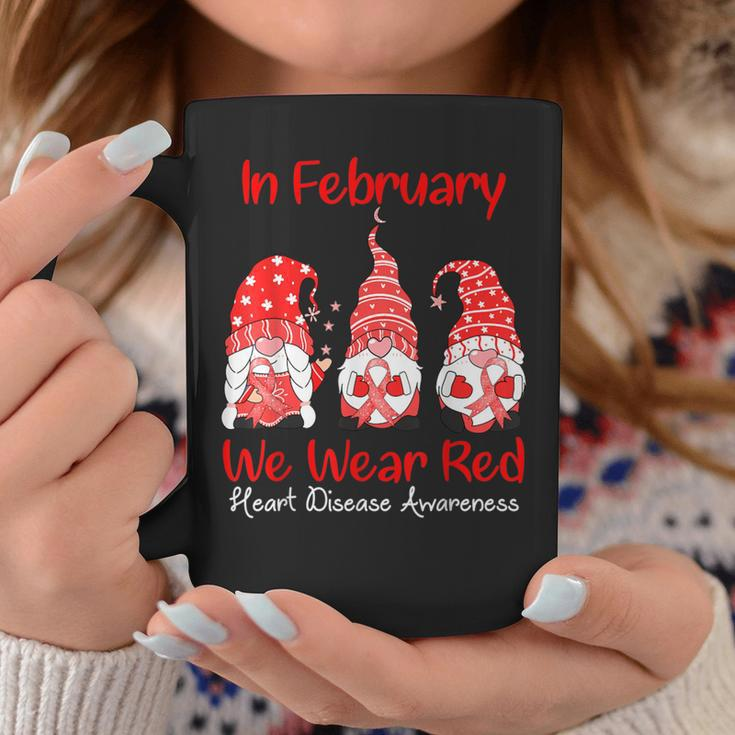 In February We Wear Red Three Gnomes Heart Disease Awareness Coffee Mug Personalized Gifts