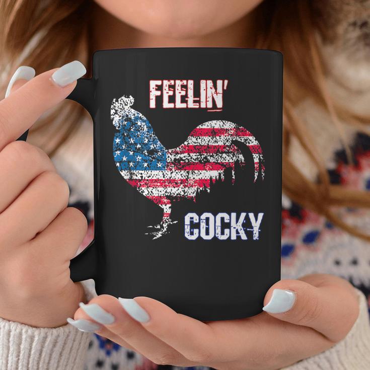 Feelin Cocky Rooster Pun Usa Flag Patriotic 4Th Of July Coffee Mug Unique Gifts