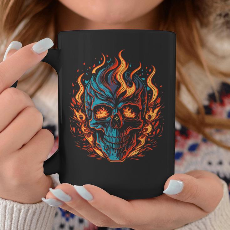 Fiery Flaming Skull Awesome Vintage Motorcycle Coffee Mug Unique Gifts