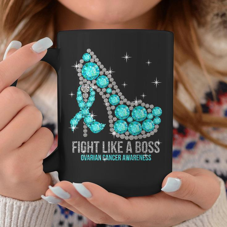 Fight Like A Boss Women Teal Heels Ovarian Cancer Awareness Coffee Mug Unique Gifts