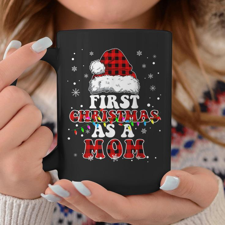 First Christmas As A Mom Santa Hat Red Plaid Buffalo Coffee Mug Funny Gifts