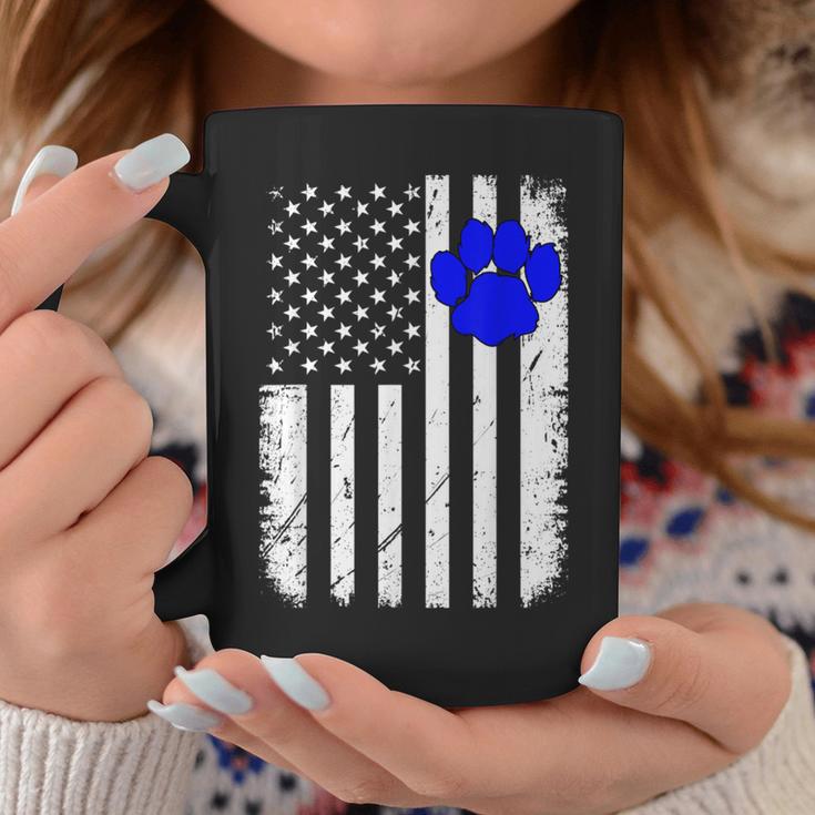 Fun Thin Blue Line Police K9 Dog American Flag Coffee Mug Unique Gifts